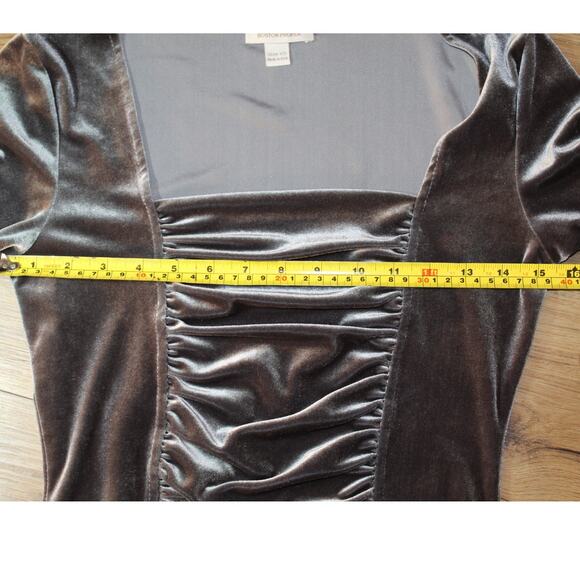 Boston Proper Gray Velvet Ruched Long Sleeve Top Square Neck Fitted XS - Picture 3 of 5